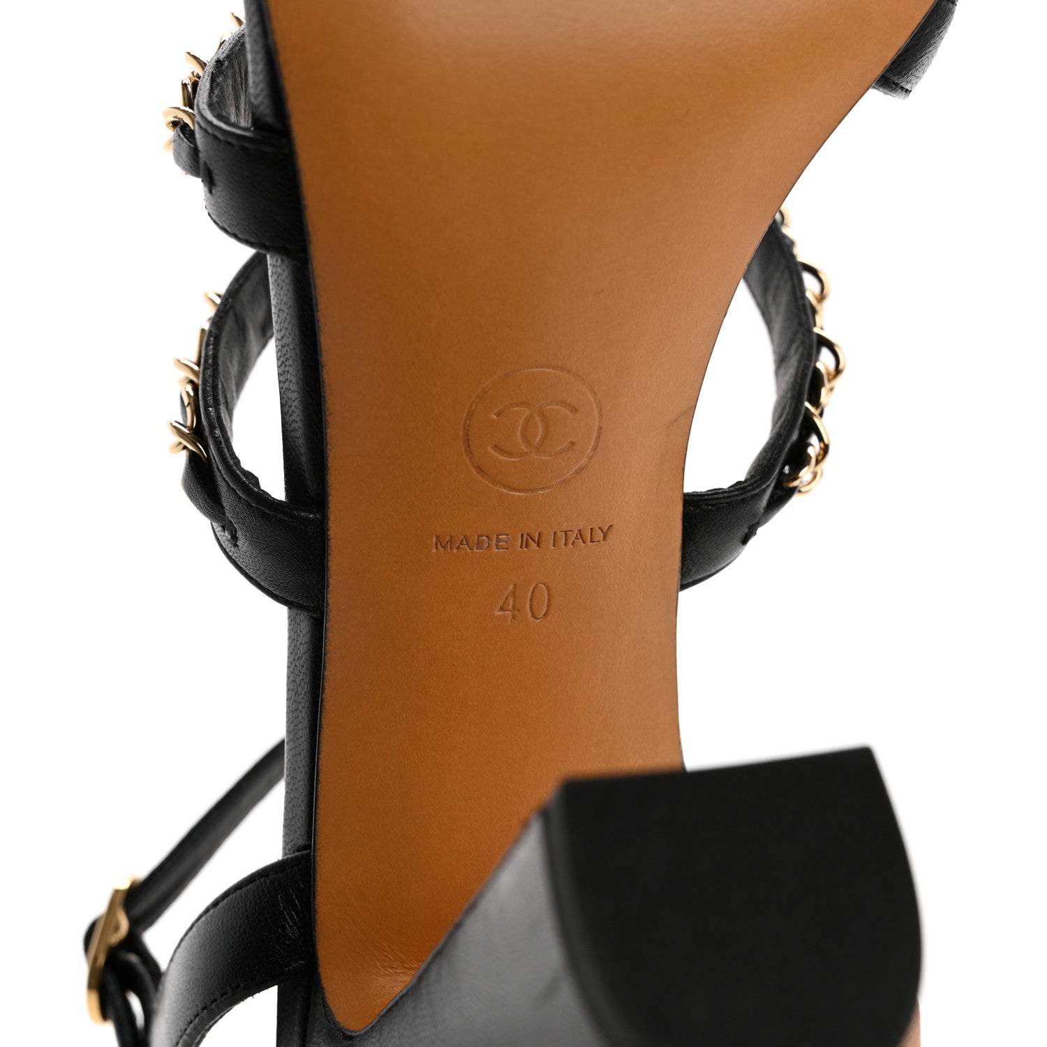 Chanel Lambskin CC Chain Sandals 40 Black 7 of 9
