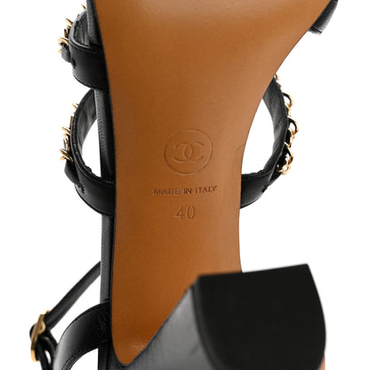 Chanel Lambskin CC Chain Sandals 40 Black 7 of 9