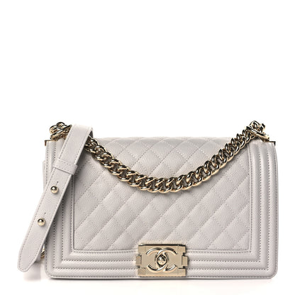 Chanel Caviar Quilted Medium Boy Flap Light Grey 1 of 10