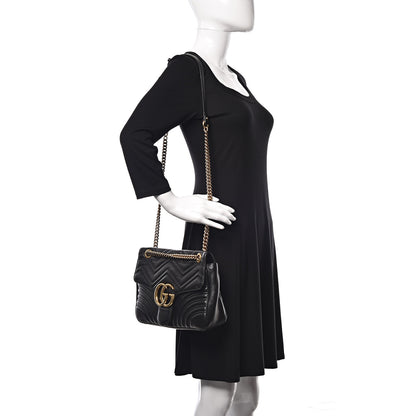 Gucci Calfskin Matelasse Medium GG Marmont Shoulder Bag Black 2 of 14