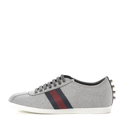 Gucci Metallic Calfskin Studded Bambi Web GG Sneakers 39.5 Silver 1 of 10
