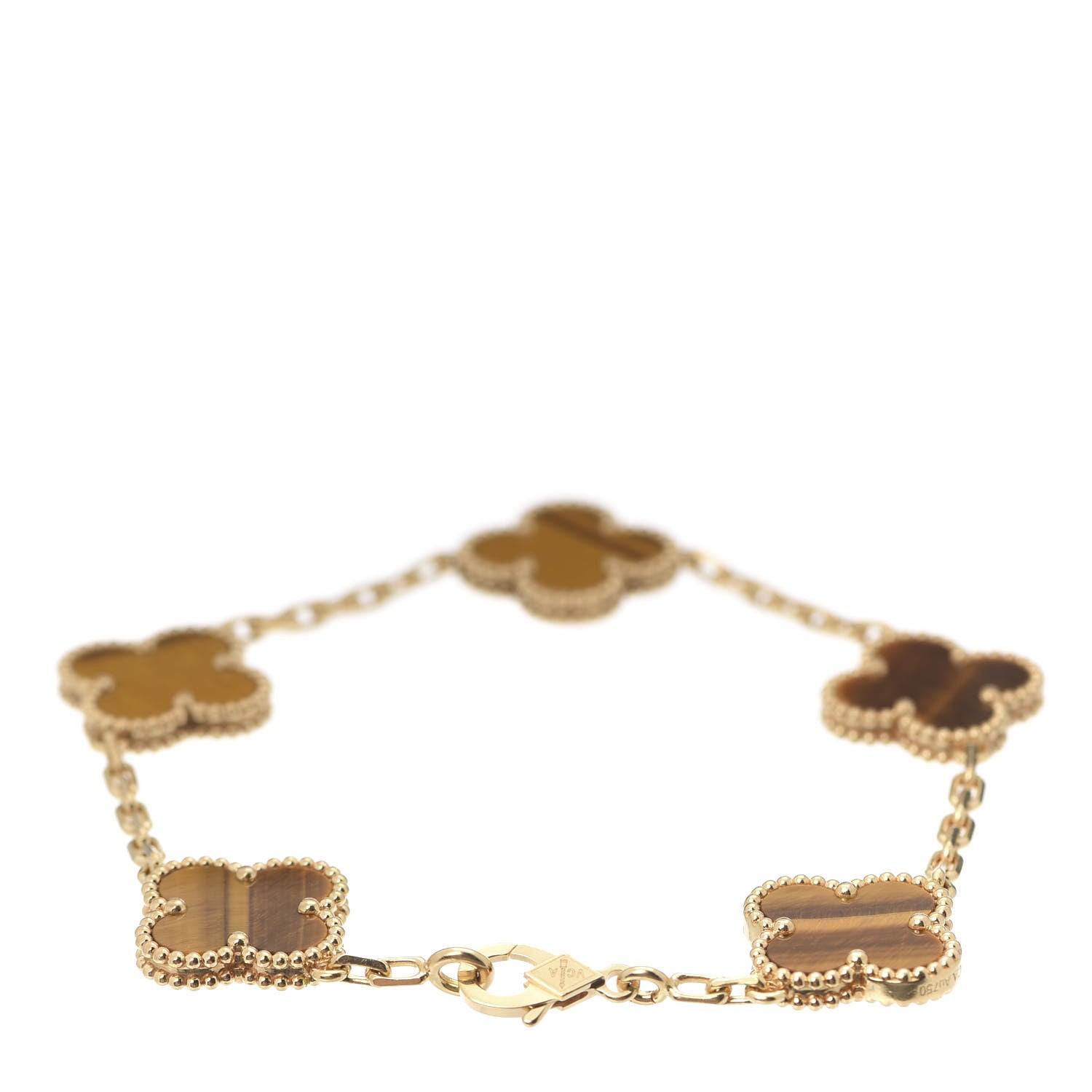 Van Cleef & Arpels 18K Yellow Gold Tiger Eye 5 Motifs Vintage Alhambra Bracelet 3 of 7