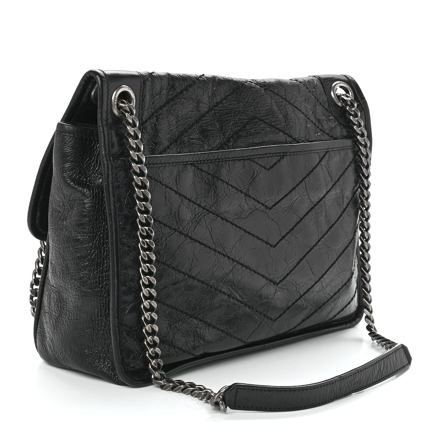 Saint Laurent Crinkled Calfskin Matelasse Monogram Medium Niki Chain Satchel Black 3 of 13