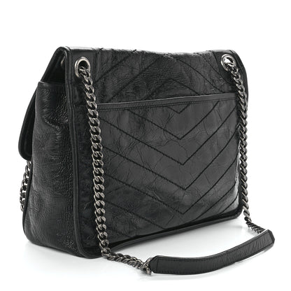 Saint Laurent Crinkled Calfskin Matelasse Monogram Medium Niki Chain Satchel Black 3 of 13