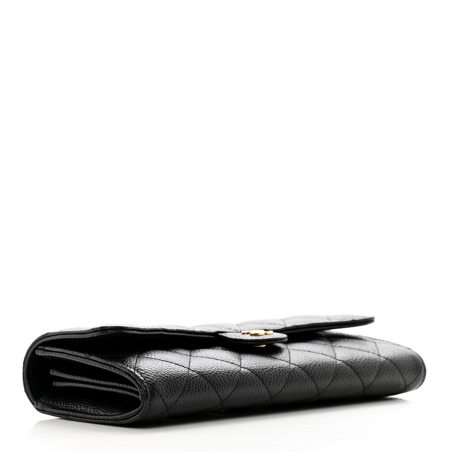 Caviar Quilted Large Gusset Flap Wallet Black