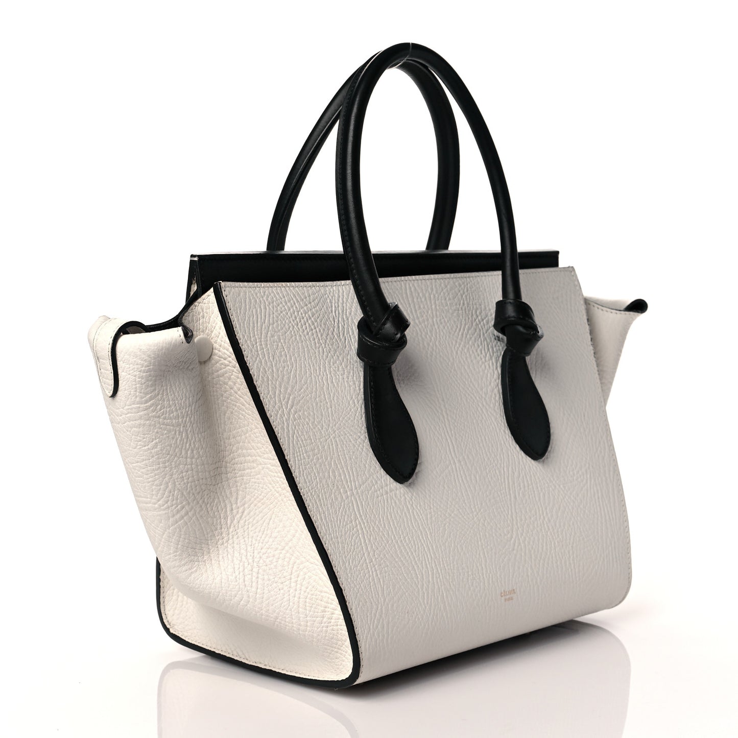 Elephant Calfskin Small Bi-Color Tie Knot Tote White Black