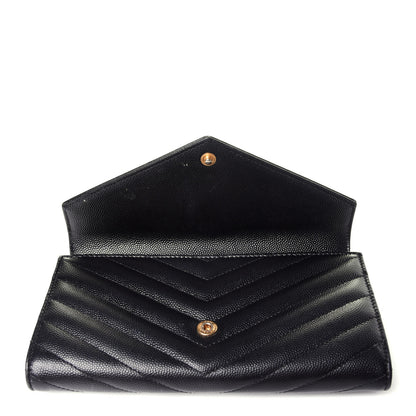 Saint Laurent Grain De Poudre Matelasse Chevron Monogram Flap Wallet Black 9 of 12