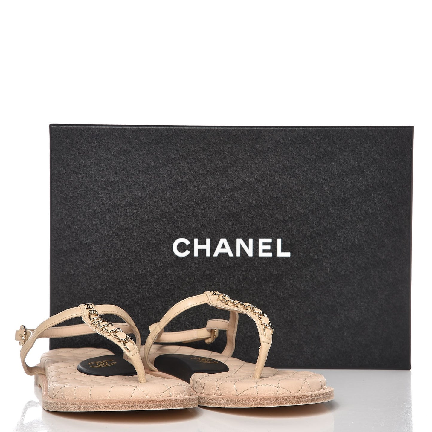 Lambskin CC Chain Thong Sandals 38 Beige