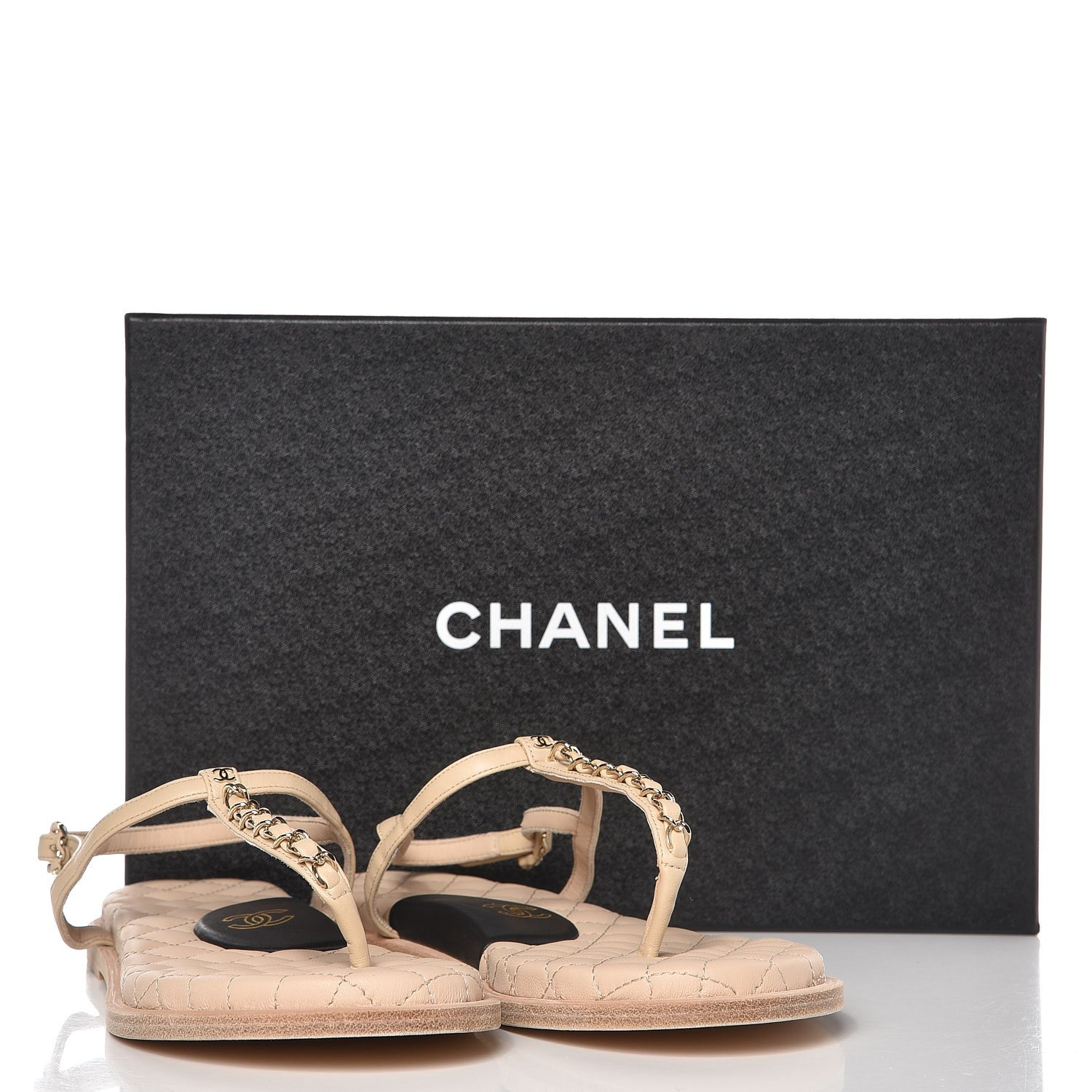 Chanel Lambskin CC Chain Thong Sandals 38 Beige 9 of 9