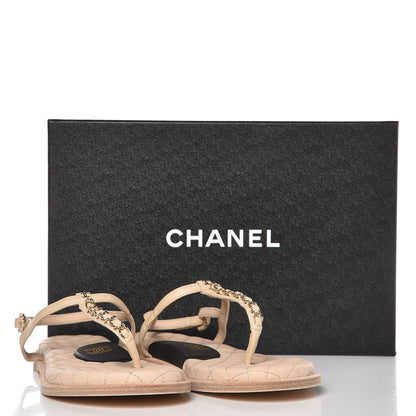 Chanel Lambskin CC Chain Thong Sandals 38 Beige 9 of 9