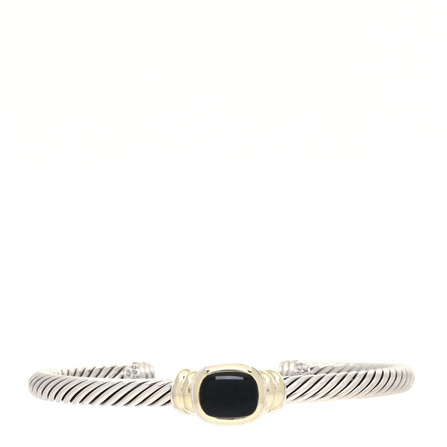 Sterling Silver 14K Yellow Gold Black Onyx 5mm Noblesse Cable Bracelet
