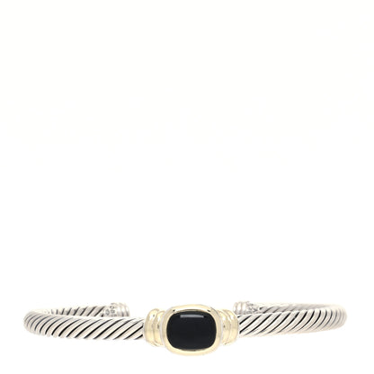 David Yurman Sterling Silver 14K Yellow Gold Black Onyx 5mm Noblesse Cable Bracelet 1 of 4