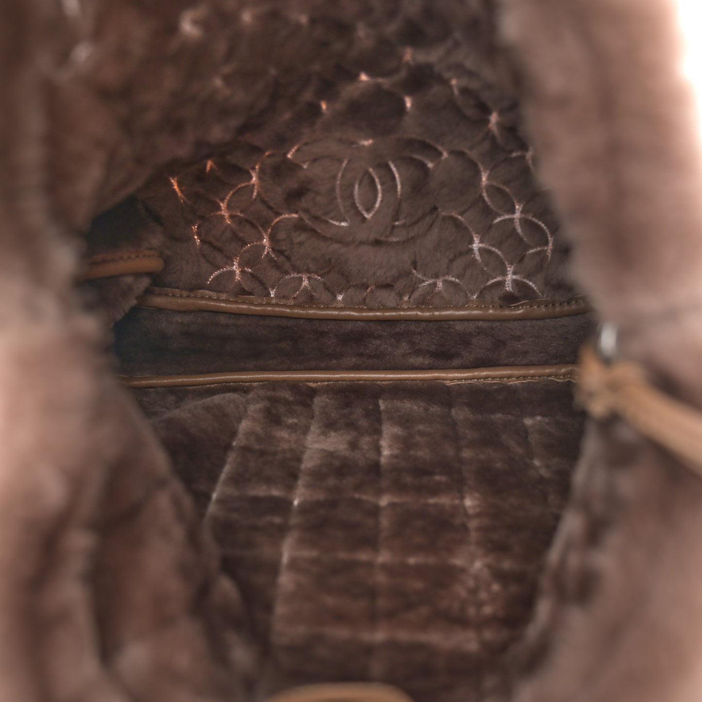 Shearling Suede Stiched CC Tote Dark Brown
