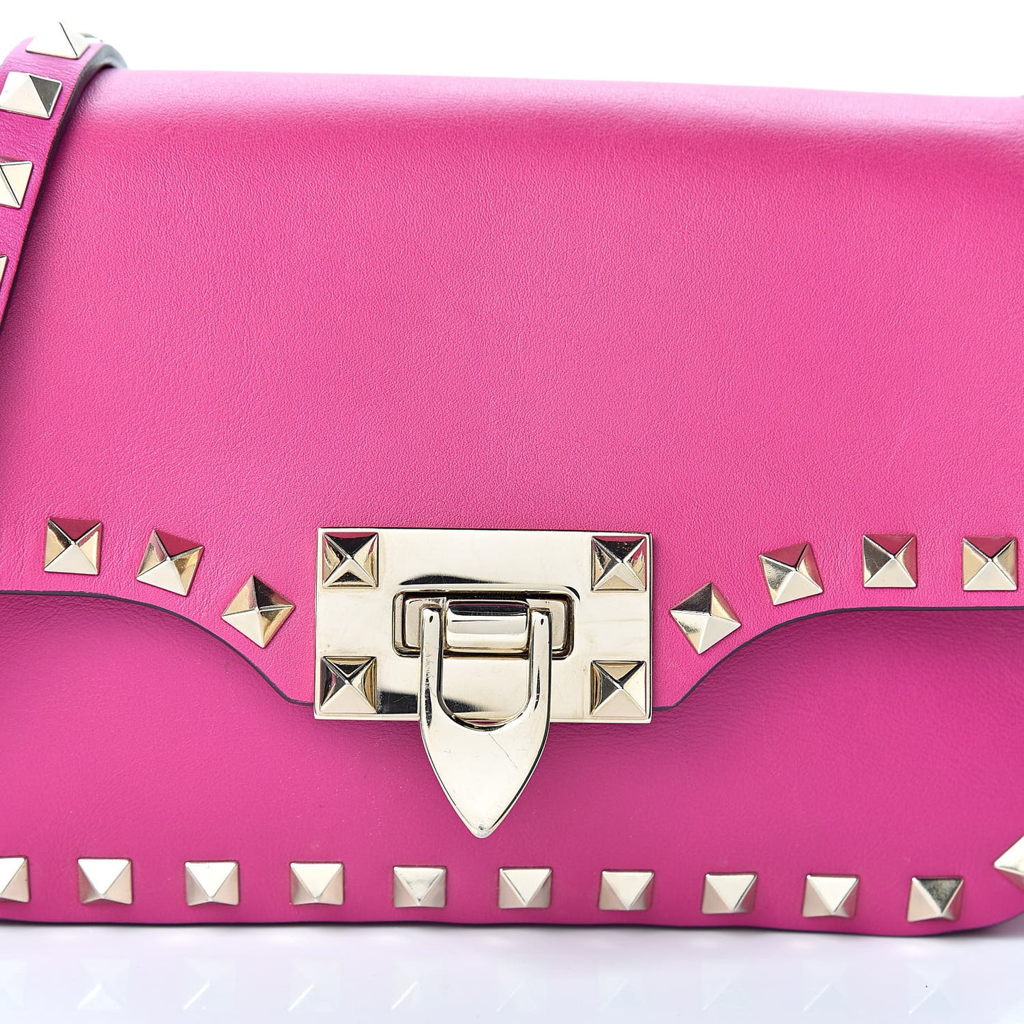 Vitello Mini Rockstud Flap Saddle Crossbody Bag Fuxia