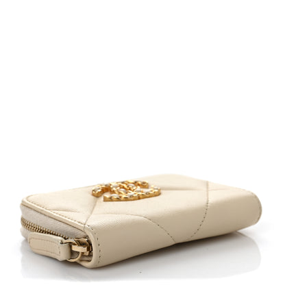 Chanel Lambskin Quilted 19 Zip Around Coin Purse Wallet Beige 4 of 7