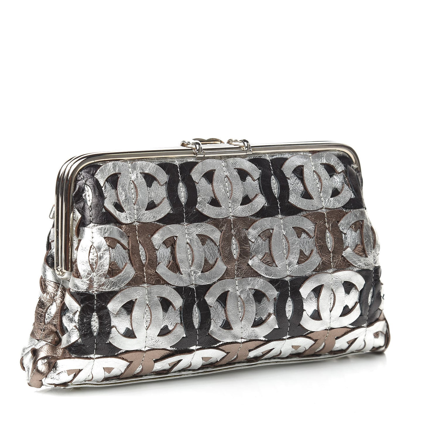 Crackled Calfskin CC Mix Frame Clutch Bronze