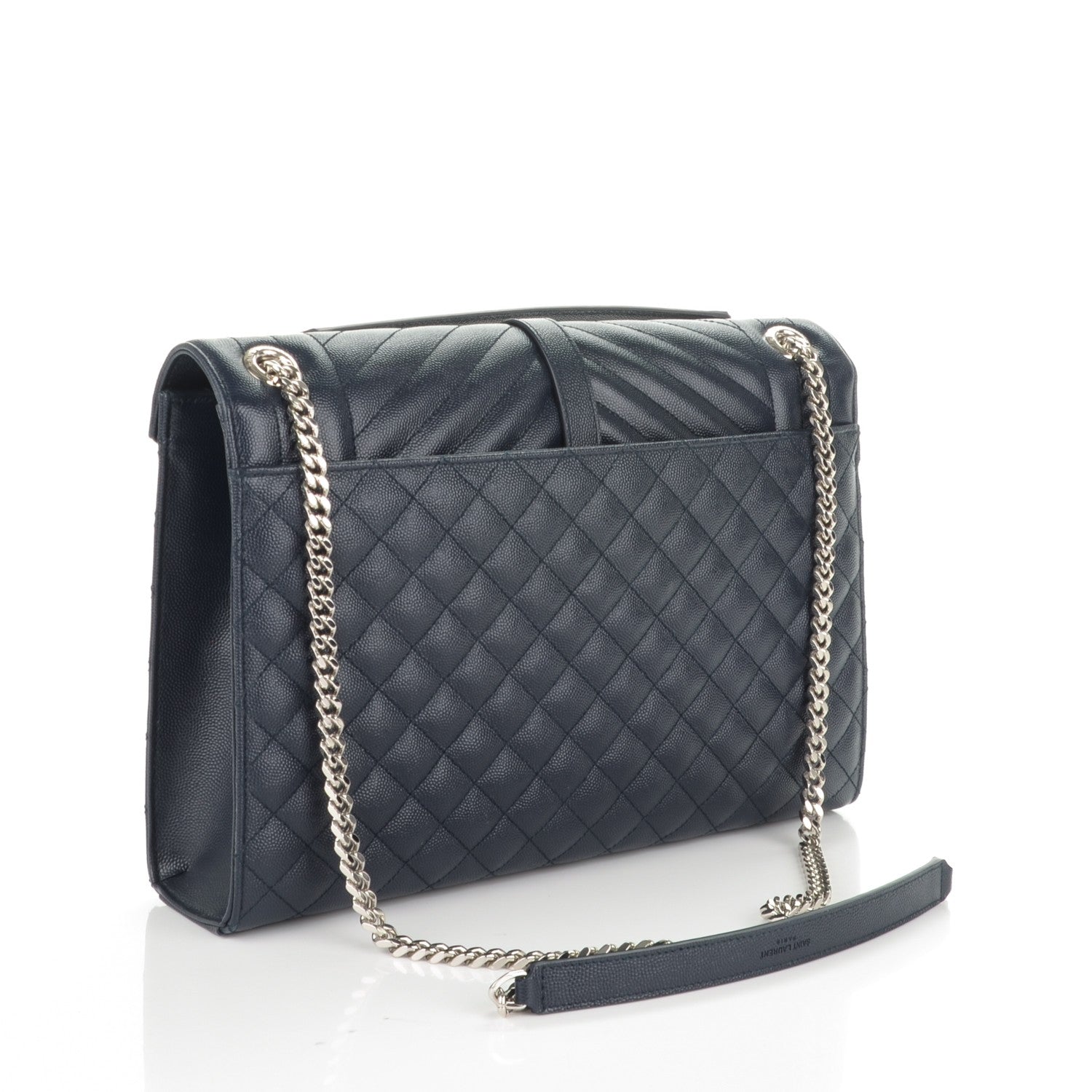 Saint Laurent Grain De Poudre Large Tri-Quilt Monogram Satchel Navy 3 of 7