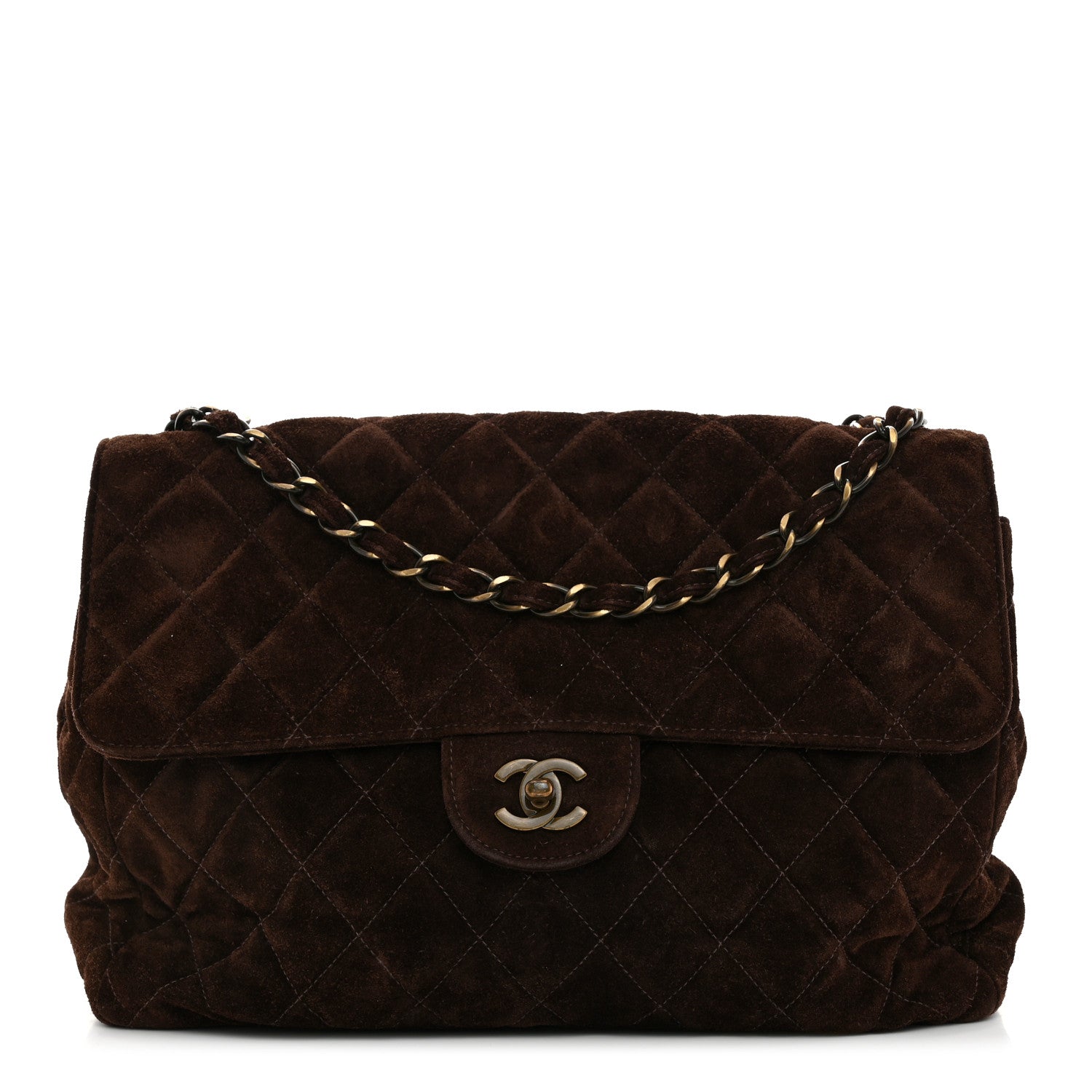 Chanel Suede Quilted Jumbo Single Flap Brown 1 of 10