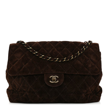 Chanel Suede Quilted Jumbo Single Flap Brown 1 of 10
