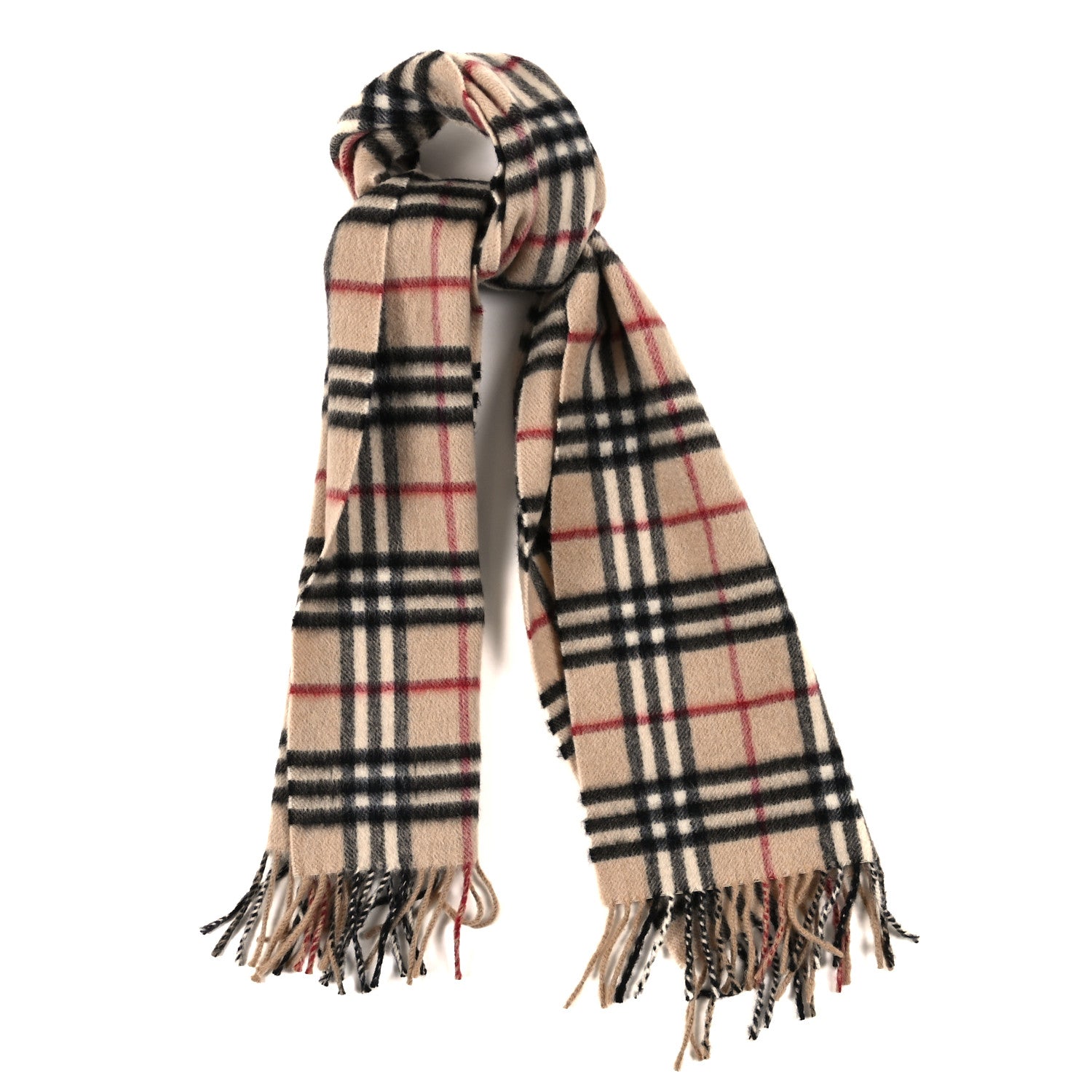 Burberry Lambswool Check Fringe Scarf Camel 1 of 3