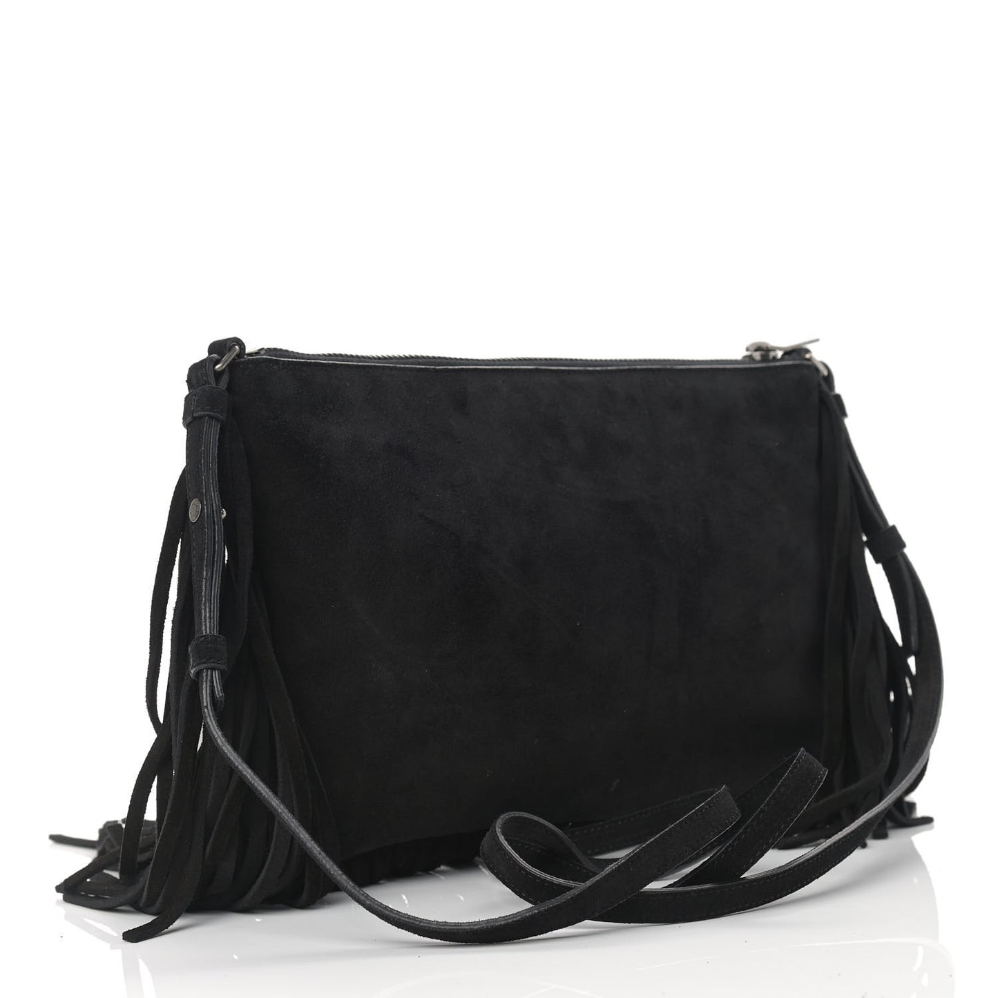 Suede Calfskin Small Fringe Crossbody Bag Black