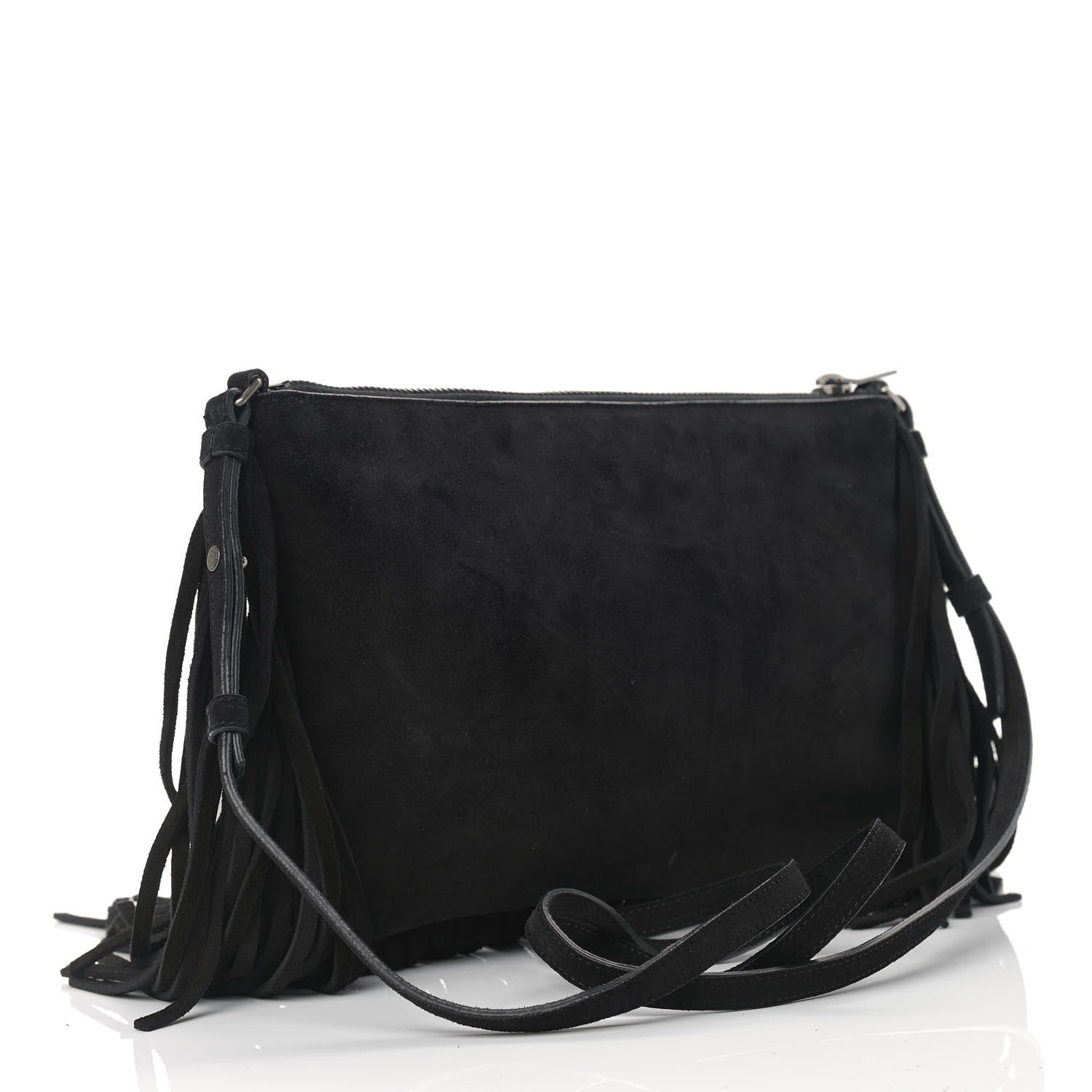 Saint Laurent Suede Calfskin Small Fringe Crossbody Bag Black 3 of 9