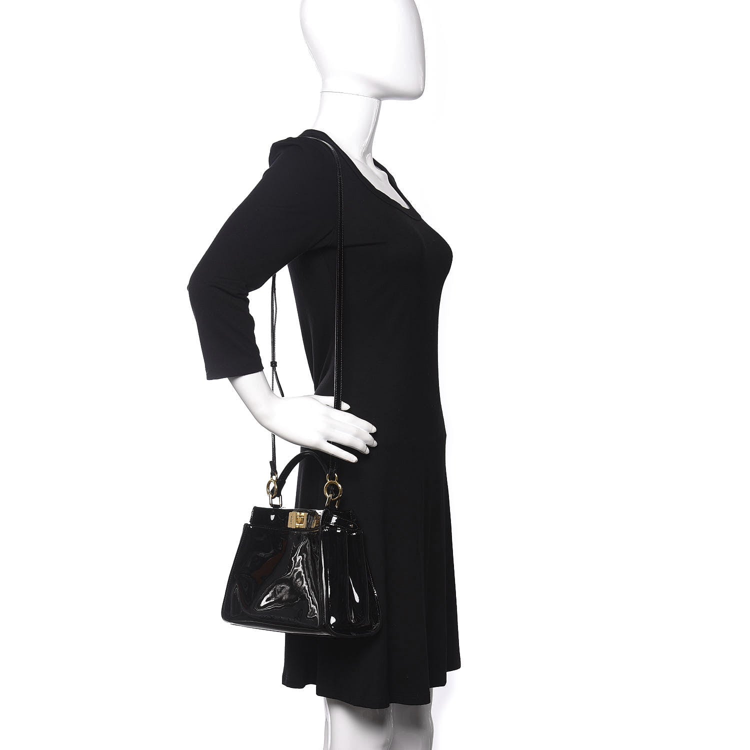 Fendi Vitello Vernice Mou Mini Peekaboo Iconic Satchel Black 2 of 10