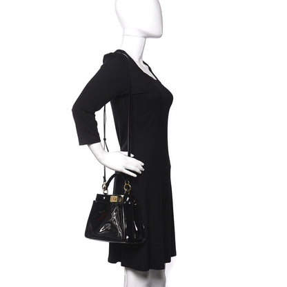 Fendi Vitello Vernice Mou Mini Peekaboo Iconic Satchel Black 2 of 10
