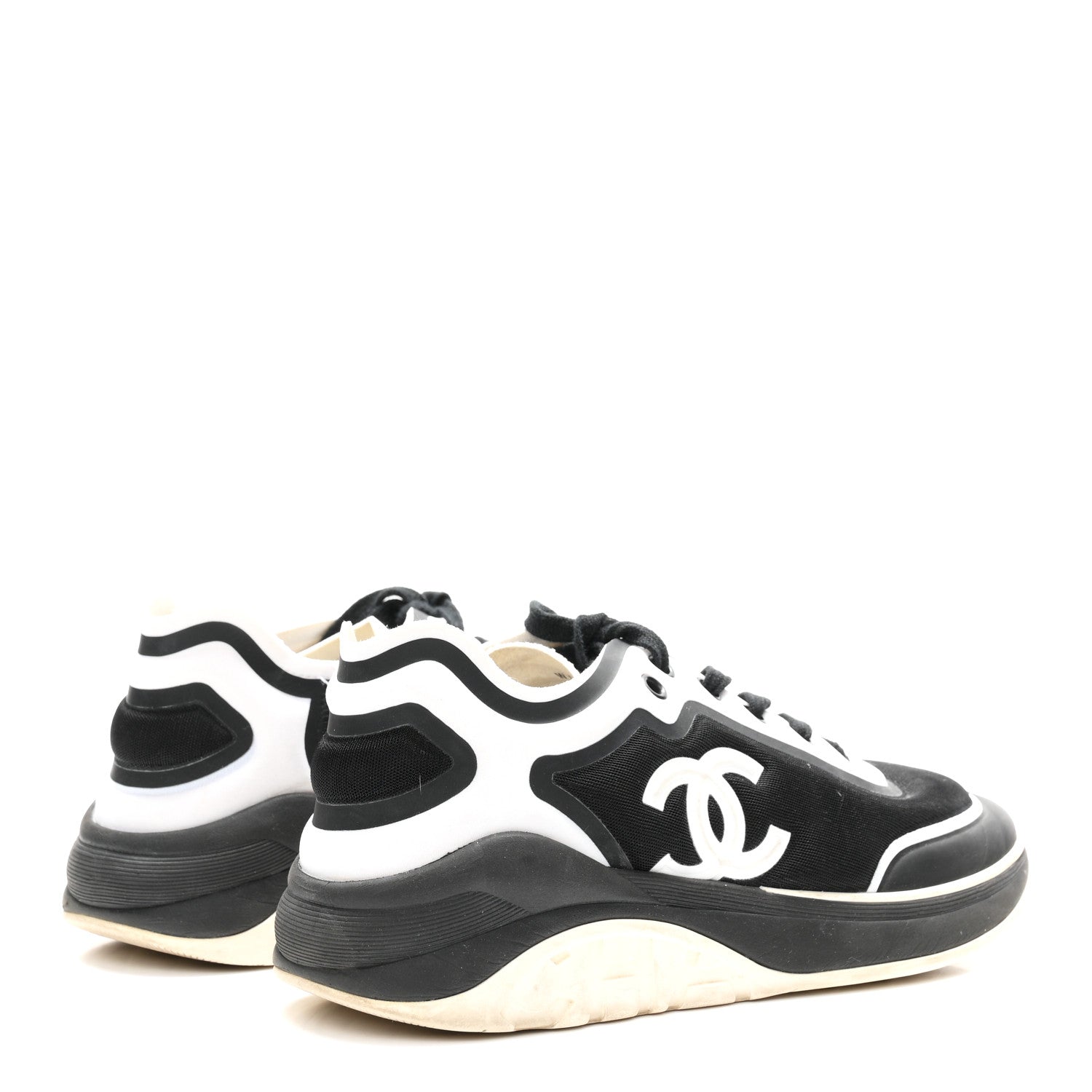 Chanel Lycra CC Sneakers 38.5 Black White 5 of 9