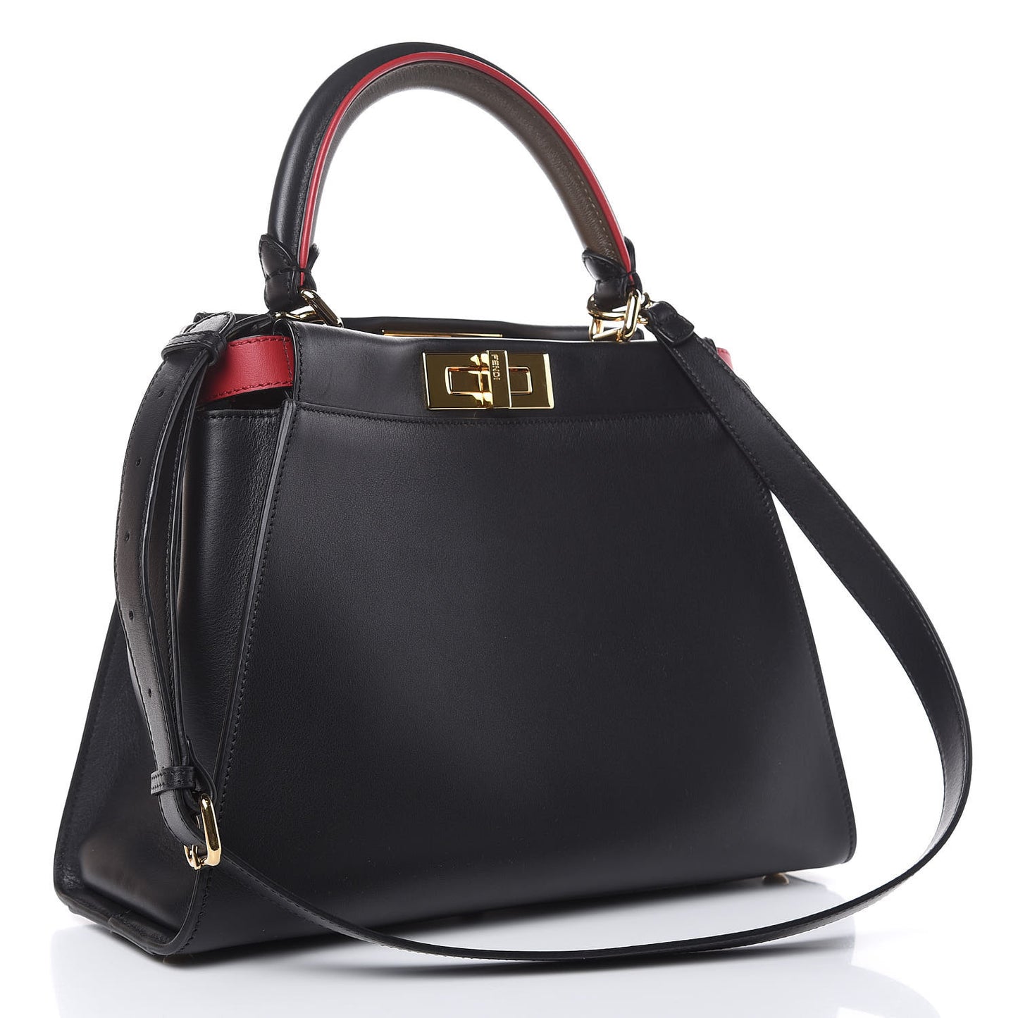 Vitello Seta Century Nappa Medium Peekaboo Iconic Defender Satchel Black Fragola Maya