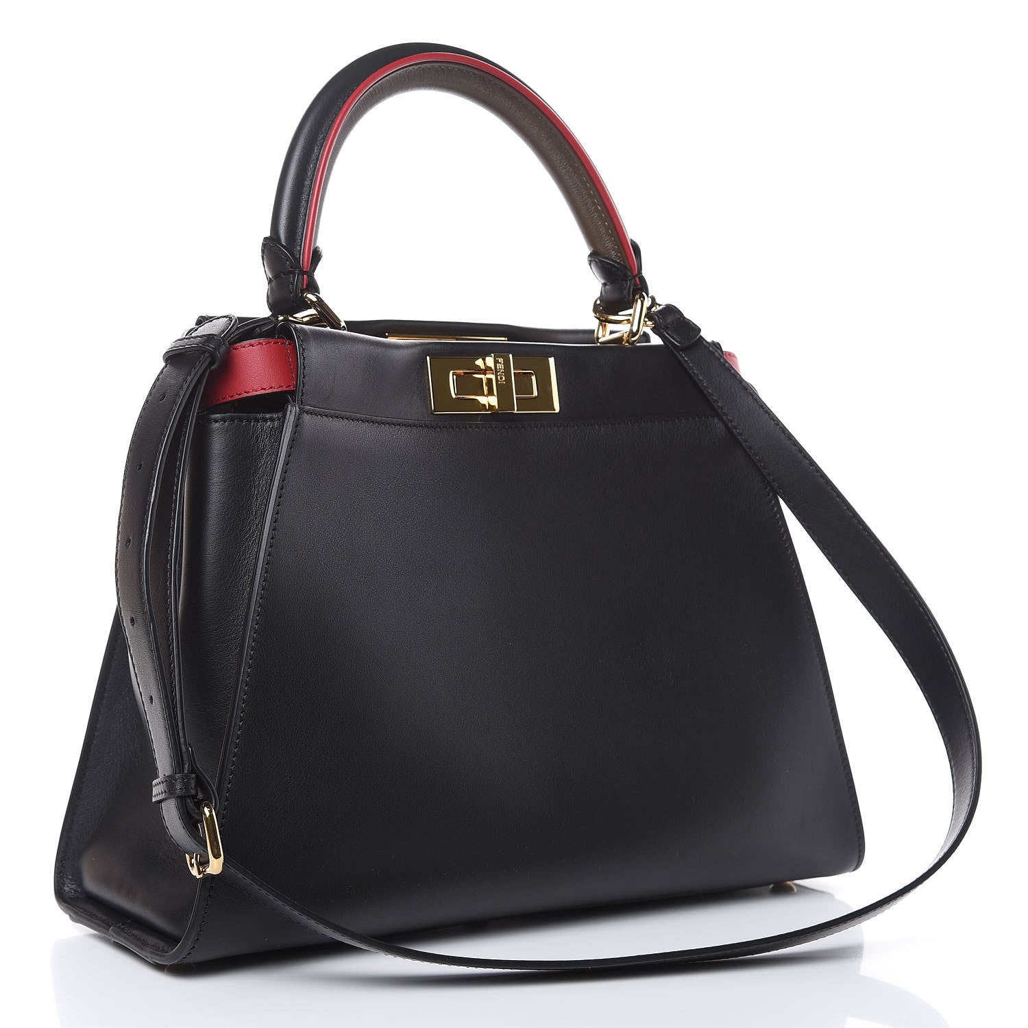 Fendi Vitello Seta Century Nappa Medium Peekaboo Iconic Defender Satchel Black Fragola Maya 4 of 16