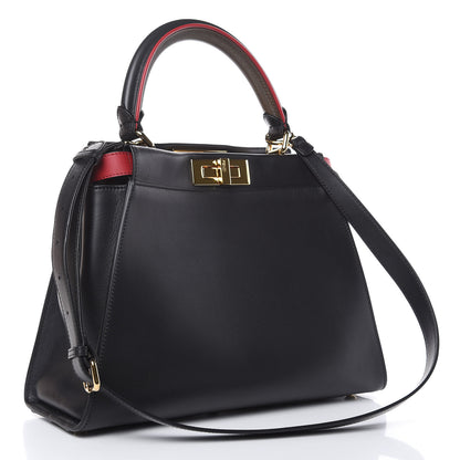Fendi Vitello Seta Century Nappa Medium Peekaboo Iconic Defender Satchel Black Fragola Maya 4 of 16