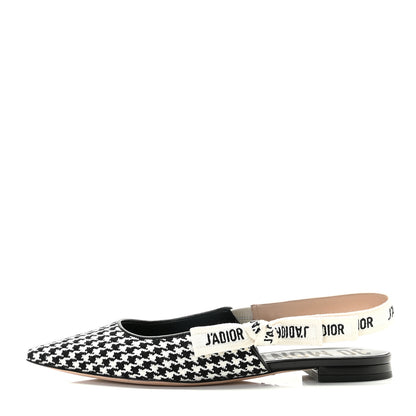 Christian Dior Wool Ribbon Houndstooth J'Adior Slingback Ballet Flats 38 Black White 1 of 14