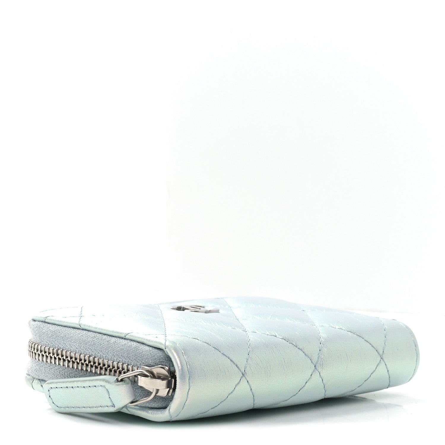 Chanel Iridescent Calfskin Quilted Zip Coin Purse Wallet Light Blue 4 of 7