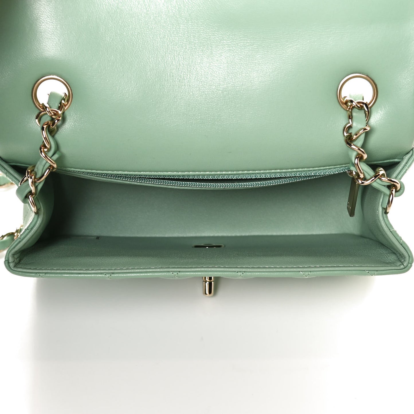 Lambskin Quilted Mini Rectangular Flap Light Green