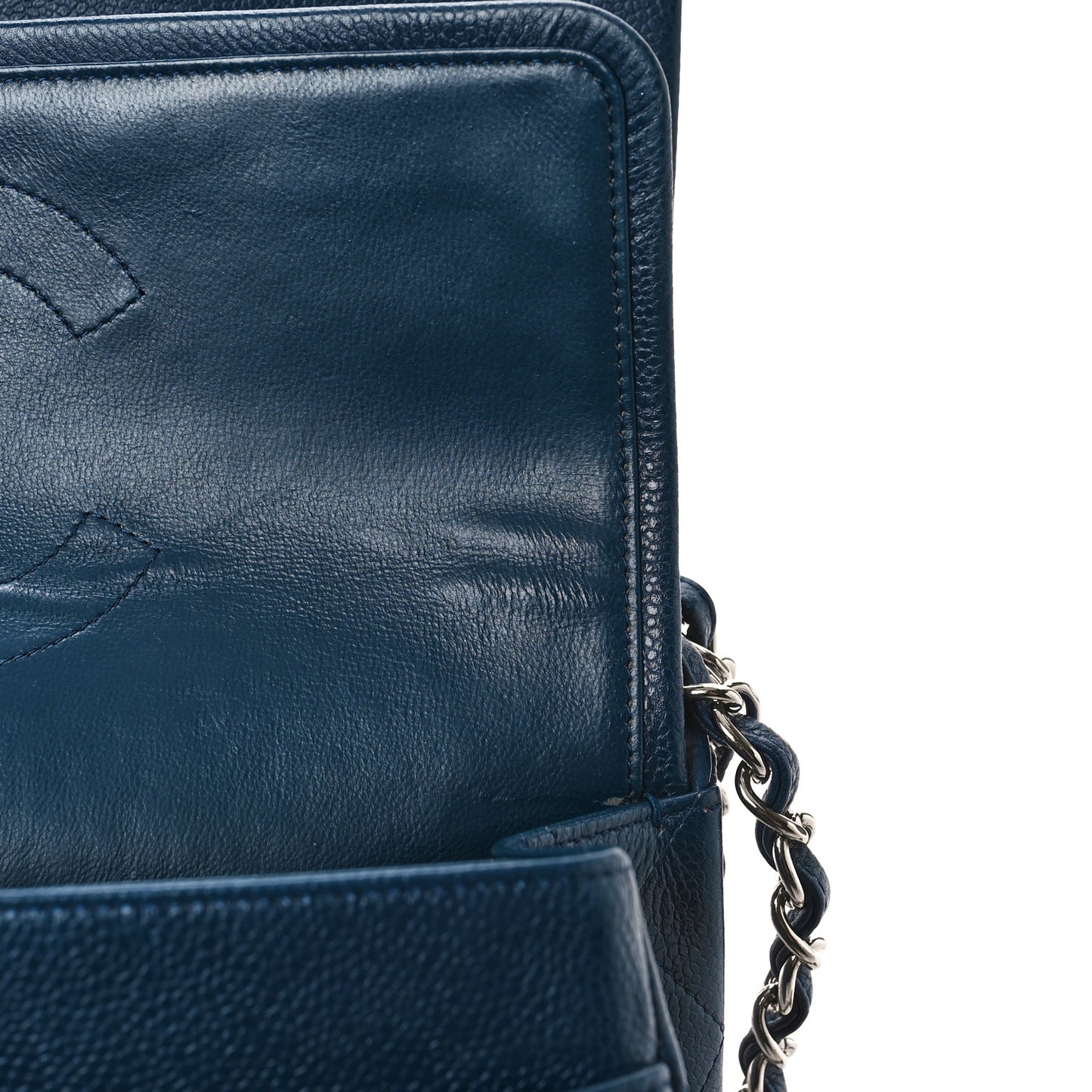 Caviar Quilted Jumbo Double Flap Navy Blue