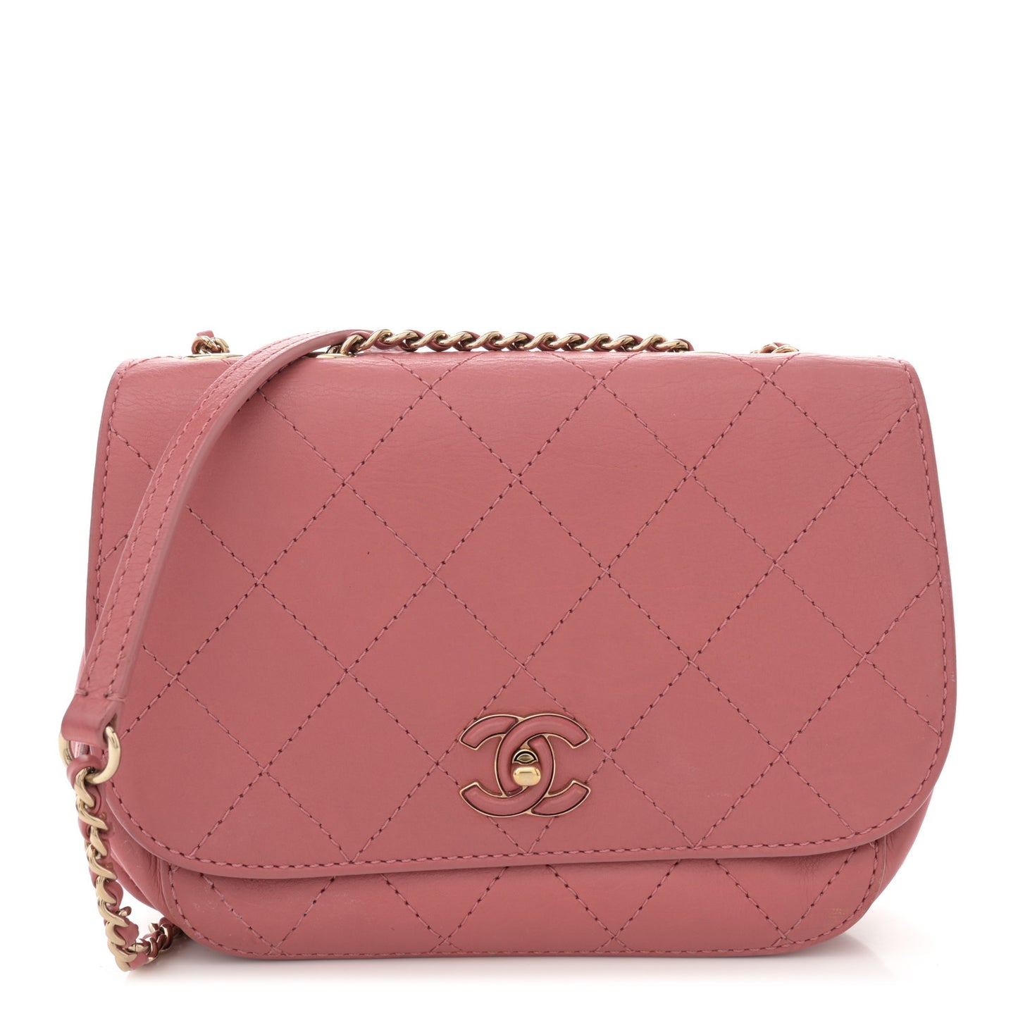 Calfskin Stitched Small Flap Bag Pink
