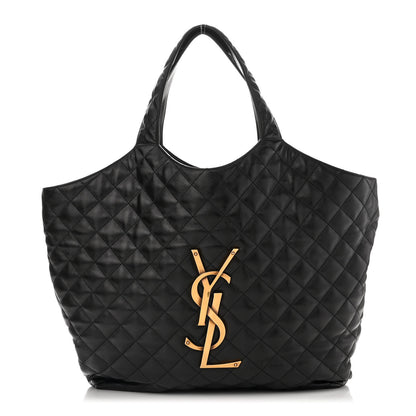 Saint Laurent Lambskin Quilted Maxi Icare Shopping Tote Black 3 of 14