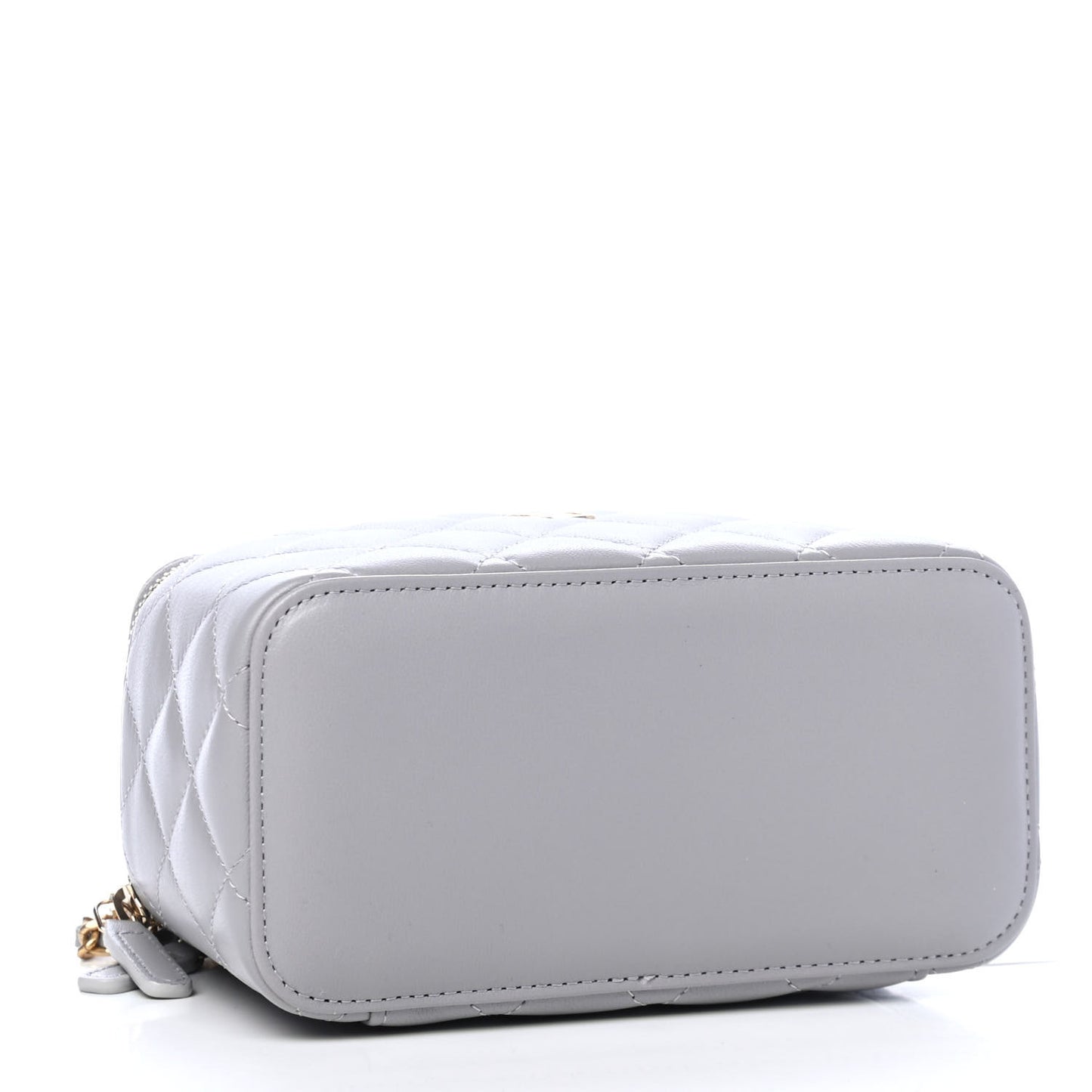 Lambskin Quilted Small Pearl Crush Vanity Case With Chain Grey