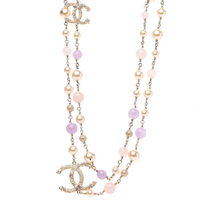 Chanel Crystal Pearl Beaded Star CC Necklace Gold Purple 1 of 5