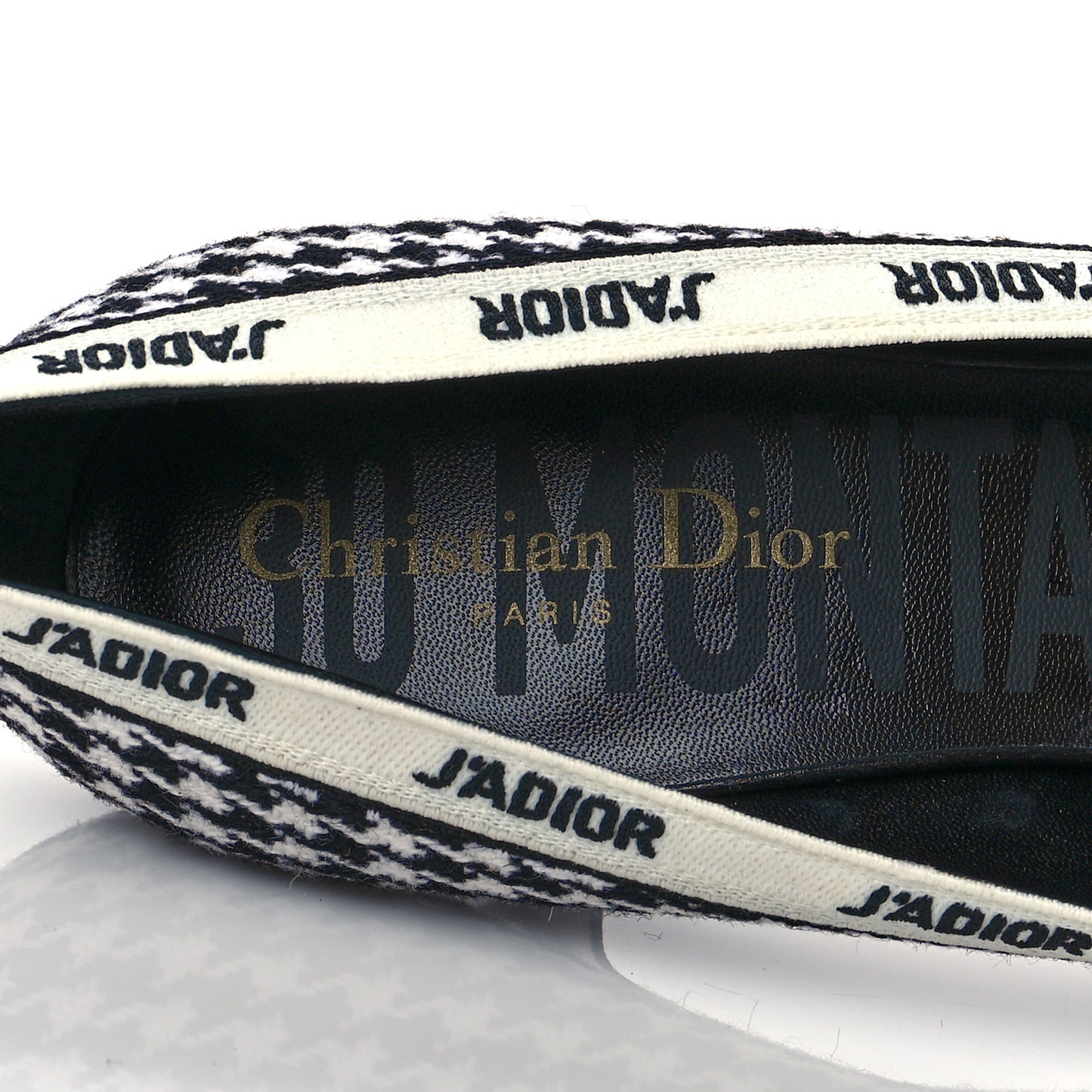 Wool Ribbon Houndstooth Embroidered J'Adior 65mm Pumps 39 Black White