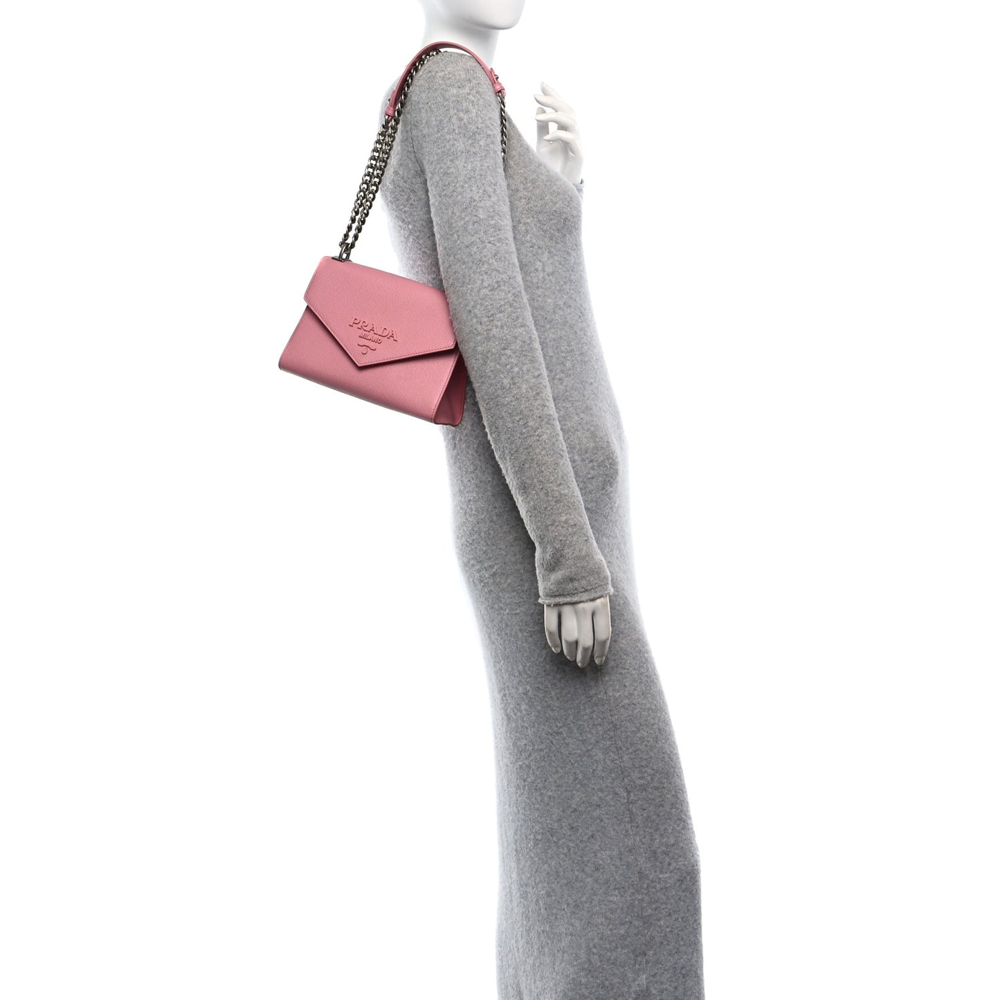 Saffiano Cuir Calfskin Monochrome Envelope Flap Chain Shoulder Bag Petalo