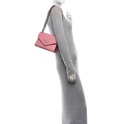 Prada Saffiano Cuir Calfskin Monochrome Envelope Flap Chain Shoulder Bag Petalo 2 of 10