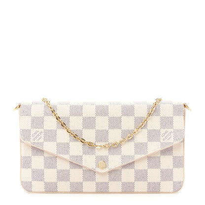 Louis Vuitton Damier Azur Pochette Felicie Chain Wallet Rose Ballerine 1 of 14