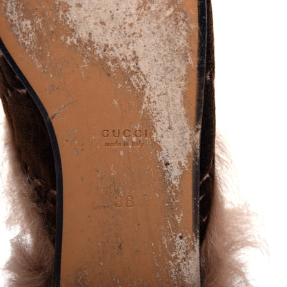Gucci Velvet GG Monogram Fur Womens Princetown Slippers 36 Brown Black Natural 9 of 10