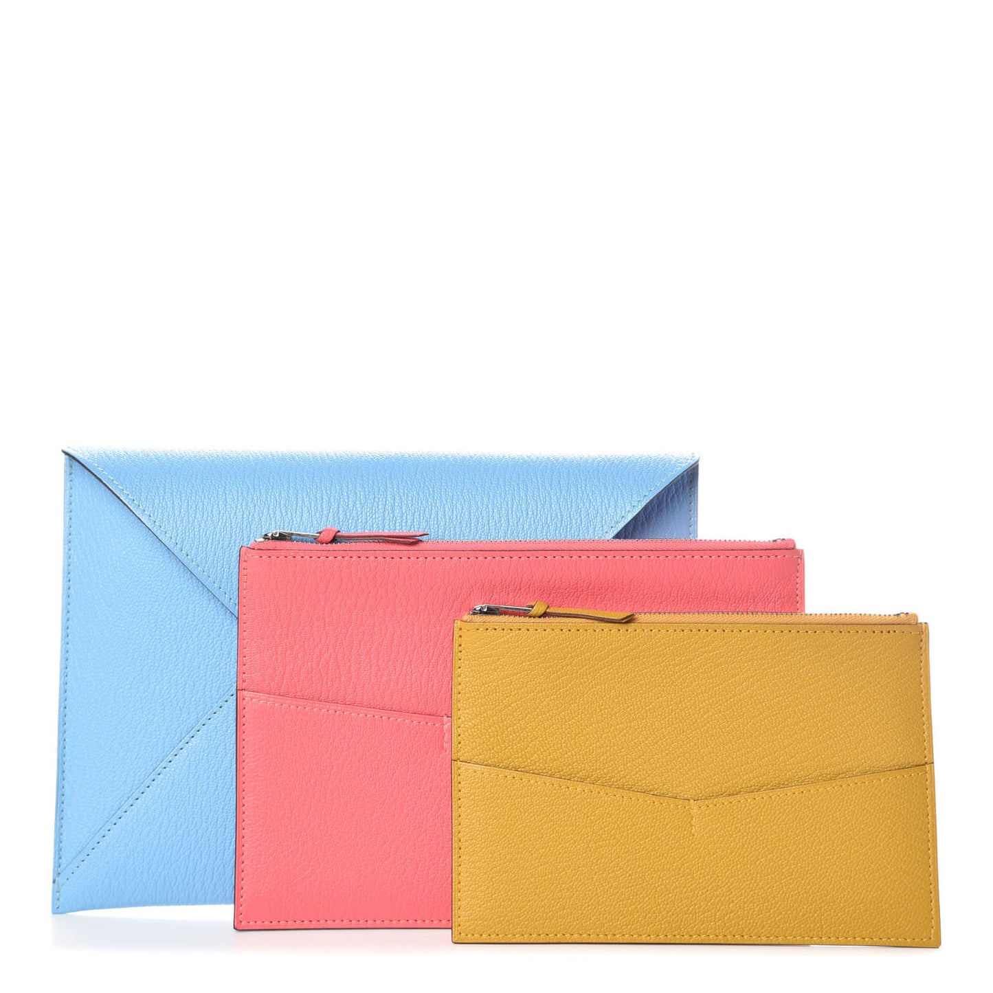 Chevre Envelope Trio Wallet Celeste Rose Lipstick Ambre