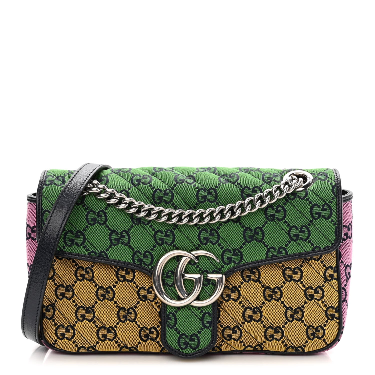 Gucci Monogram Multicolor Matelasse Diagonal Small GG Marmont Shoulder Bag Green Blue Yellow Light Blue Pink 1 of 10