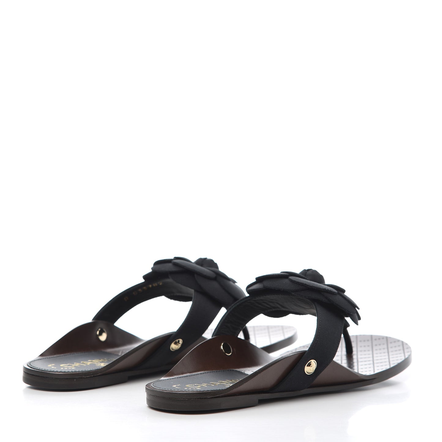 Grosgrain Camellia Thong Sandals 37 Black