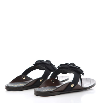 Chanel Grosgrain Camellia Thong Sandals 37 Black 4 of 9