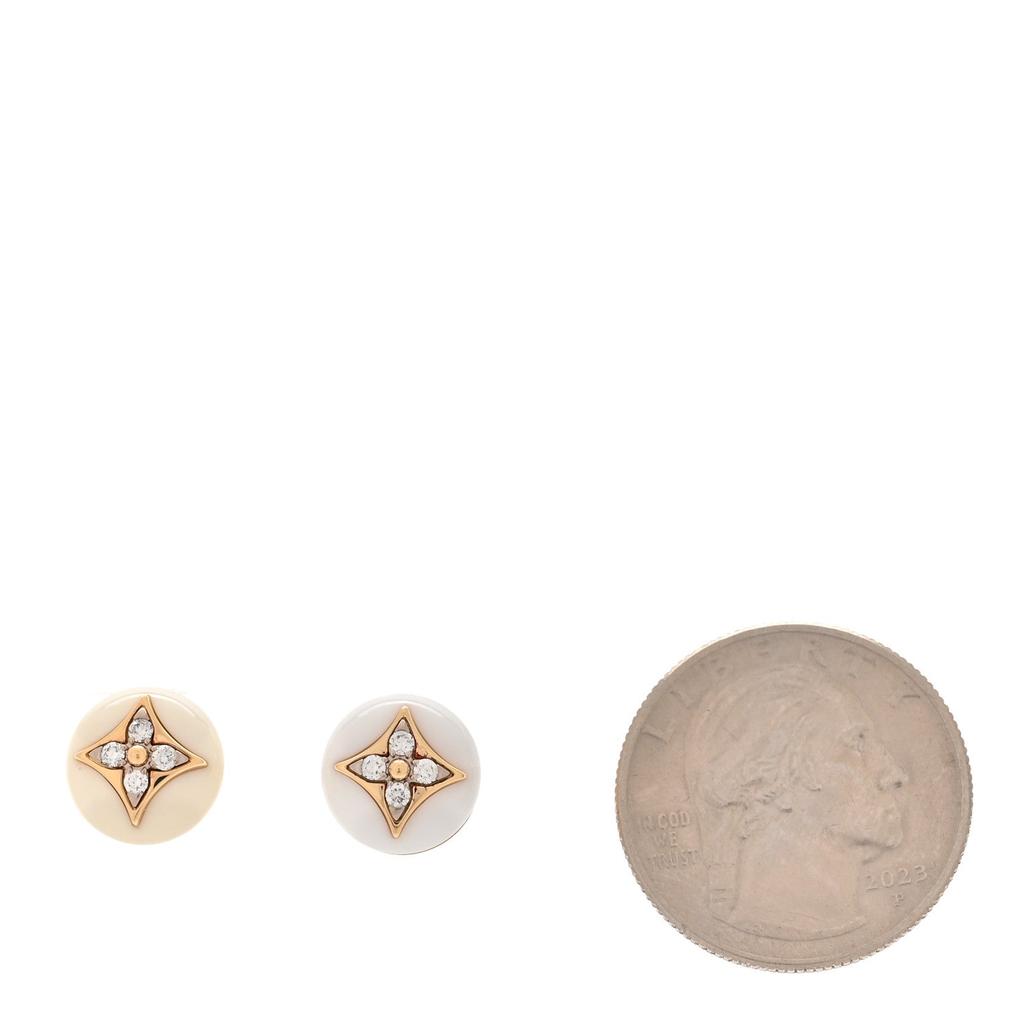 Louis Vuitton 18K Yellow Gold Diamond White Agate Color Blossom BB Star Stud Earrings 2 of 5